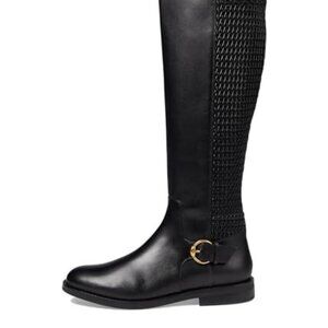 Cole Haan Clover Black Leather Stretch Tall Riding Boots Gold Buckle Sz 8B NWT